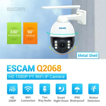 ESCAM Q2068 1080P Pan/Tilt WiFi Vandeniui IP Kameros Sferiniai Paramos NVR, ONVIF dvipusis Ryšys Naktinis Matymas Su Metaliniu korpusu
