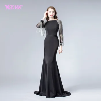 Elegantiškas Juodas Visas Rankovės Duobute vakarinę Suknelę Kristalai Oficialią Vakaro Suknelė Undinė Suknelės 2019 YQLNNE