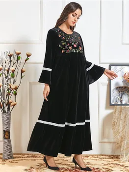 Elegantiškas Žiemos Aksomo Musulmonų Suknelė Moterims Maroko Kaftan Kimono Jubah Ilgas Chalatas, Abaja Islamo Drabužių Turkija Hijab Arabų Suknelė