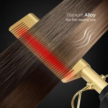 Elektrinės Šukos Kondicionavimo Aukštos Šilumos Spaudos Hot Comb Plaukų Tiesinimo Elektrinės Šukos Ekologiškas Titano Lydinio