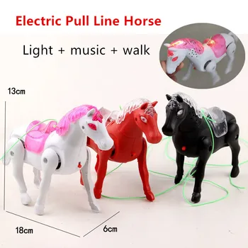 Elektros Traukti liniją gyvūnų žaislas Vienaragis Žirgas, Elnias, kiaulę ir Šunį, Su šviesa + muzika + Vaikščioti Su Traukos Virvė, Gyvūnų Žaislai Chi