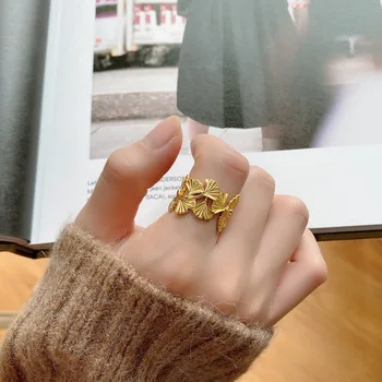 Europoje Ir Amerikoje Korėja 925 Sterling Lapai Minimalistinio Žiedas Moterų Prasme Dizainas INS Internete Celebrity Ginkmedžių Lapų Žiedas