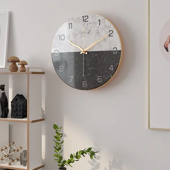 Europos Marmuro Geležies Namų Išjungimo Laikrodis Paprasta Kūrybos Sieninis Laikrodis Modernus Dizainas, Dekoratyvinės Kvarcinis Laikrodis Skaitmeninis Sieninis Laikrodis Apvalus