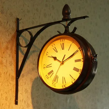 Europos Retro Dvipusis Sieninis Laikrodis dvipusis Kabinti Laikrodžiai Kambarį Namo Apdaila Silent Adata Kvarco Sienos Žiūrėti