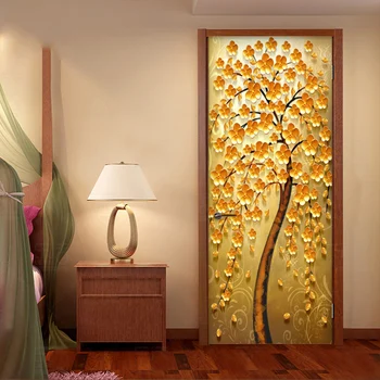 Europos Retro Stiliaus Aukso Medžio Freskomis Tapetai, 3D Abstraktusis Menas, Durų Lipdukas PVC Lipnios Vandeniui atsparus Sienų danga Freska