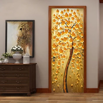 Europos Retro Stiliaus Aukso Medžio Freskomis Tapetai, 3D Abstraktusis Menas, Durų Lipdukas PVC Lipnios Vandeniui atsparus Sienų danga Freska