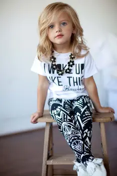 Europos ir Amerikos Vaikų Drabužiai Nustatyti Vasaros Mergaičių Kostiumai, trumpomis Rankovėmis T-shirt + Geometrinis Spausdinti Kelnes Dviejų dalių.