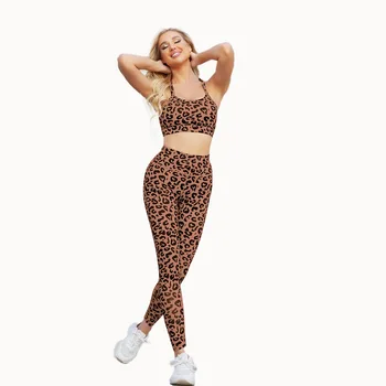 Europos ir Amerikos nauji ponios leopardas spausdinti liemenėlė antblauzdžiai fitneso pratimai, jogos treniruotės drabužius 2-lizdinė