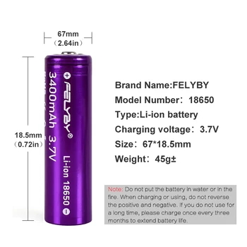 FELYBY Naujas Originalus 3400mAh Įkrovimo 18650 baterija 3.7 V 18650 Ličio Baterija