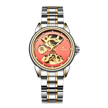 FNGEEN Dizainą, Prabangos Prekės ženklo Skeletas Senovinių Moterų Laikrodžiai Automatinis laikrodis Moterims Plieno, atsparus Vandeniui Verslo Mechaninis Laikrodis