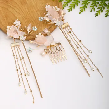 FORSEVEN Senovės Kinų Stiliaus Moterų, Mergaičių Hanfu Suknelė Gėlių Kristalų, Perlų, plaukų segtukai Įrašus Plaukų Šakutės Plaukų Šukos Headpieces