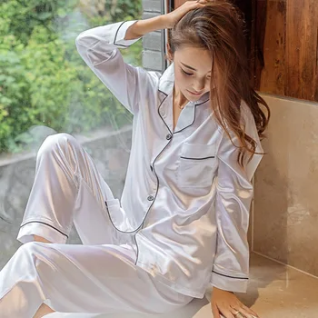 FallSweet Moterų Šilko Satino Pižama Nustatyti Ilgomis Rankovėmis Sleepwear Pižama Kostiumas Moterų Homewear