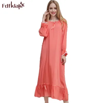 Fdfklak M-XXL plius dydis moterų sleepwear naktį suknelė naują medvilnės nightgowns moterys ilgomis rankovėmis miega suknelė 