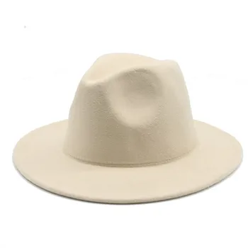Fedora skrybėlės moterims 2020 Naujas klasikinis paprastas plačios skrybėlės kraštų derliaus juoda balta žalia Spalvotų bažnyčios žmogus žiemą moteris skrybėlės