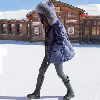Fitaylor Žiemos Tikras Natūralus Kailio Gobtuvu Striukė Moterims 90% Baltųjų Ančių Pūkų Paltai Parkers Purus Šiltas Sniegas Outwear Reguliuojamas Juosmens