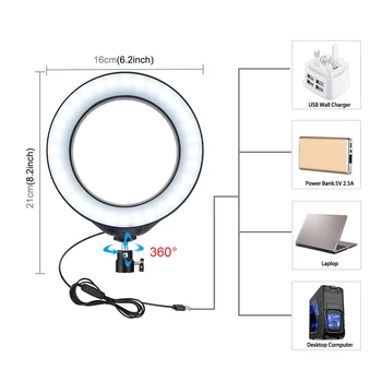 Fotografija LED Selfie Žiedas Šviesos 16CM Pritemdomi Telefono Kamera Žiedas Lempos 6.2 colių Lentelę Trikojai Makiažo Vaizdo Gyventi Studija