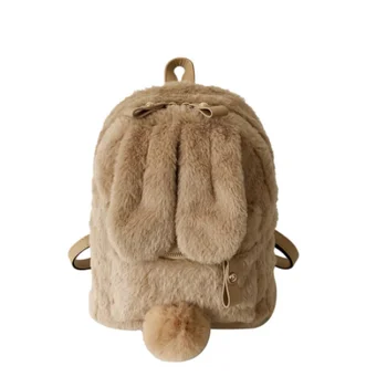 Furry Triušio Ausies Kuprinė cute Merginos Pečių Maišą Mini Pūkuotas Pūkuotas Pliušinis kuprinę Žiemos Moterų Kelionės Krepšys