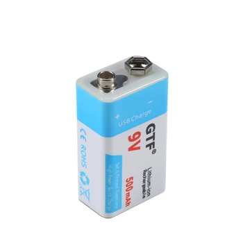 GTF USB Baterija 9V 500mAh Li-ion Baterija USB Įkraunama baterija 9v ličio už Multimetras Mikrofonas, Nuotolinio Valdymo Žaislas KTV U