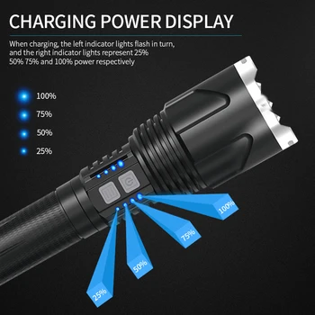Galingas XHP110 Žibintuvėlį, Fakelą 26650 Baterija USB Įkraunamas LED Žibintuvėlis Super Šviesus Taktinis Flash Šviesos USB Zoom Lempa