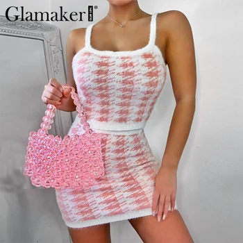 Glamaker Megzti rankovių kostiumas rinkiniai moterims seksualus rožinis dviejų dalių viršuje ir sijonas nustatyti rudenį 2020 mados ponios co ord klubas komplektai