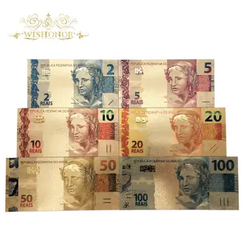 Gražus Produktus, 6pcs/set Spalva Brazilija Banknotų 2 5 10 20 50 100 Reals Aukso Banknotų į Auksą, Padengtą Replika Surinkimo