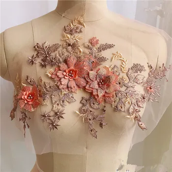 Gėlių puošnios nėrinių audinio lopo vestuves/vakarinę suknelę Siuvimo, siuvinėjimo aplikacijos aksesuarai, moteriški drabužiai apdaila