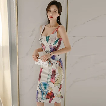 H Han Queen Sexy Moterys Spausdinti kelio ilgio Suknelė Vasaros Boho Backless Apvalkalą Pieštuku Bodycon Suknelės Rankovių Bakas 2019 Vestidos