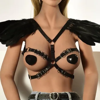HANAERNE 2020 KARŠTO punk rock moterų camisole liemenėlė seksualus kūnas grandinės dirželis peties plunksnų pasėlių viršuje apatiniai, liemenėlė