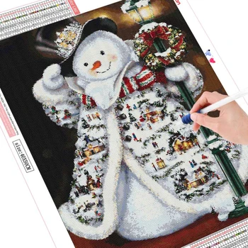 HUACAN Kalėdų Diamond Paintnig Sniego Žmogus Žiemą kvadratiniu Gręžimo Namo Apdaila Mozaika, Užkarpomis Siuvinėjimo Nuotrauką kalnų krištolas