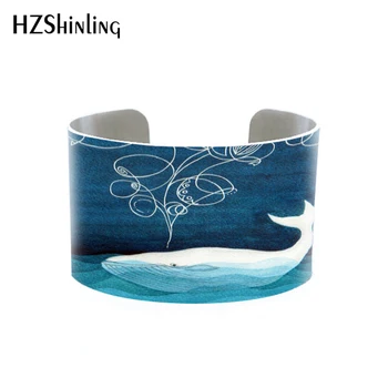 HZSHINLING Burlaivis aliuminio manžetai vandenyno originalus akvarelė bangle mėlyna sienų dekoras rankų darbo papuošalai daigyno meno