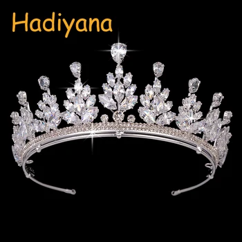 Hadiyana Nuostabus Dizainas AAA Prabanga CZ Nuotakos Rožančiai Vandens Lašas Gėlių Mados Moterų Papuošalai Mielas Princesė Vestuvių Karūna BC4383