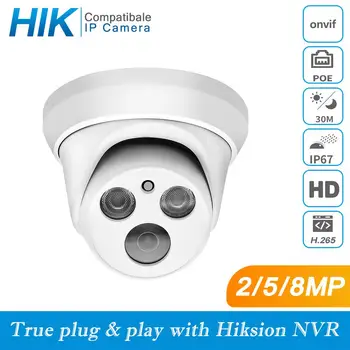 Hikvision Suderinama 5MP POE Dome IP Kamera 8MP Namų Saugumo VAIZDO Kamera 1080P IR 30m ONVIF H. 265 P2P Plug&play Saugumo IPC