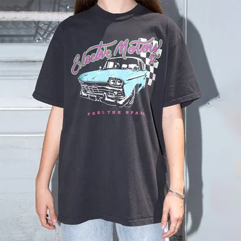 Hillbilly Derliaus 70s, 80s Auto Spausdinti Atsitiktinis T marškinėliai Black Negabaritinių Medvilnės trumpomis Rankovėmis Viršūnes Moterys Vasarą Grafinis Kietas Tees