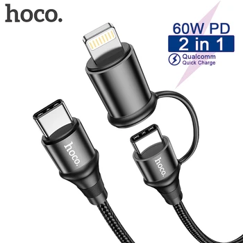 Hoco 2in1 60W USB C Su USB C Tipo Kabelis PD Greito Įkrovimo Paramos Nešiojamojo kompiuterio Kroviklis iPhone 12 11 Xs Max XR 