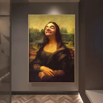 Humoras Juokingas Spausdinti Mona Lisa ir Mr Bean, Drobė Plakatas Kambarį Miegamojo Sienos Meno Dekoro Nuotrauką
