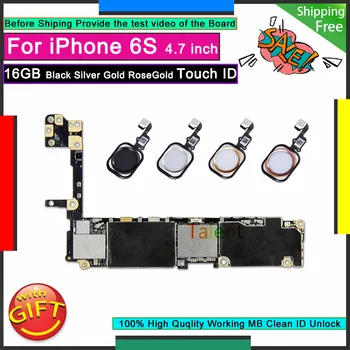 IPhone 6S Plokštė 16GB Black Silver Gold RoseGold Touch ID Home Mygtuką Atrakinti Originalus Mainboard Gera Logika Valdybos Išbandyti