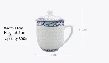 Išskirtinį 300ml Jingdezhen Tuščiaviduriai Korio Stiklo, Keramikos, Porceliano Arbatos Puodelio Sveikatos Puodelio, Puodelis Pieno, Kavos, Arbatos Puodelis su Dangteliu Lėkštė