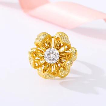 Išskirtinį Aukso Spalvos Kristalų Cirkonis Gėlių Žiedai Moterims Reguliuojamas Prabangių Vestuvių Puotą Piršto Žiedas Papuošalai Dovana Bijoux