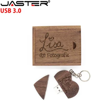 JASTER USB 3.0 (virš 10 VNT. nemokamai LOGOTIPĄ), graikinių riešutų medinė širdis + dovanų dėžutė, USB 
