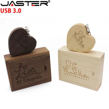 JASTER USB 3.0 (virš 10 VNT. nemokamai LOGOTIPĄ), graikinių riešutų medinė širdis + dovanų dėžutė, USB 