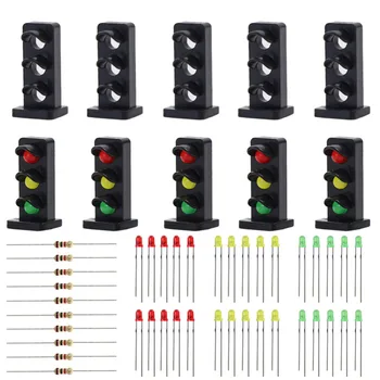 JTD20 10 rinkiniai Tikslinės Susiduria Su Led Geležinkelio Nykštukas Signalas HO OO Masto 3-šviesos antžeminiai Signalai šviesoforo Raudona/Geltona/Žalia