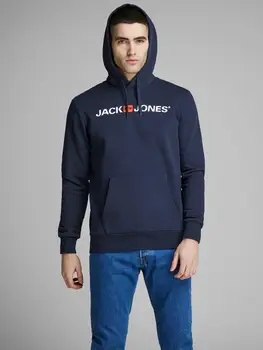 Jack & Jones vyras Prakaito Gaubtu hoodie Noos tamsiai mėlyna viduje vilnos, idealiai ruduo-žiema