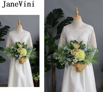 JaneVini Senovinių Vestuvių Boquet Blumenstrauss Žalia Vestuvių Gėlės Puokštė, Blue Berry Dirbtinis Brides Gėlių Priedai 2019