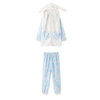 Japonijos Cinnamoroll Pižama Melodija Pliušinis Anime Moterų Mergina Šiltas Tirštėti Sleepwear Hoodie Kelnes Nustatyti Nightclothes Naktiniai Drabužiai Mielas