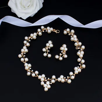 Jiayijiaduo Imitacija Perlas vestuvių papuošalai Karoliai Moterų nuotakos afrikos karoliukai papuošalų rinkinys kristalas bižuterijos rinkinys