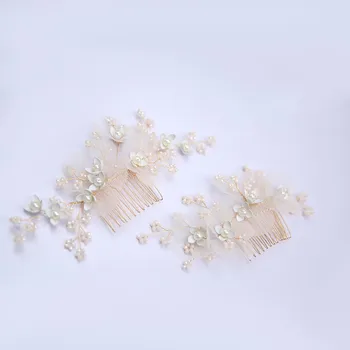 Jonnafe Nuotakos Plaukų Šukos Perlai, Papuošalai, Aukso Gėlių Moterų Vinjetė Rankų Darbo Vestuvių Plaukų Aksesuarai Ornamentu