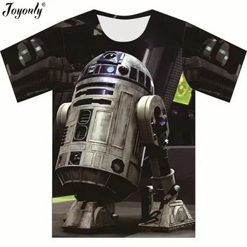 Joyonly 2018 m. Vasaros Vaikų 3D Animaciją R2D2 Robotai Spausdinti Tees Viršūnes Berniukų, Mergaičių T marškinėliai trumpomis Rankovėmis T-shirt Cool Tshirts