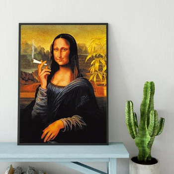 Juokinga Meno Mona Lisa Gerti ir Rūkyti, Plakatai, Drobė Sienos Menas Nuotraukas Da Vinci Žinomų Paveikslų ant Sienos, Namų Dekoro