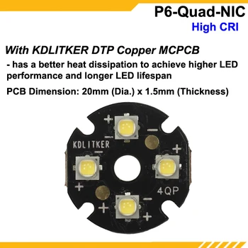 KDLITKER P6-Quad Quad Nichia 219BT 1400 Liumenų 3V - 9V P60 Drop-in Modulis (Dia. 26.5 mm)