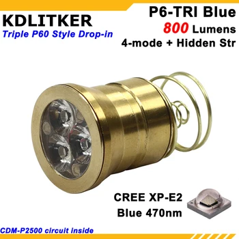 KDLITKER P6-TRI Triple Cree XP-E2 Mėlyna 470nm 800 Liumenų 3V - 9V 5-Režimas Spalvos P60 Drop-in Modulis (Dia. 26.5 mm)
